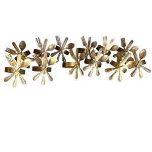Set of 12 Gold Brass Metal Fork Knife Spoon Napkin Rings Holders
